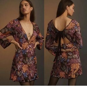 Anthropologie floral sequin mini dress.